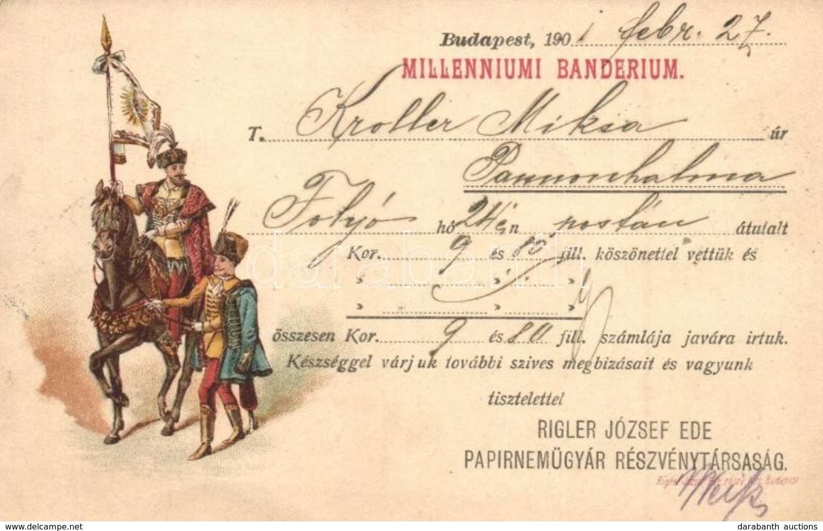 * T2 1901 Milleniumi Banderium. Rigler József Ede Papírnem?gyár Részvénytársaság Reklámlapja / Hungarian Paper Shop Adve - Non Classificati