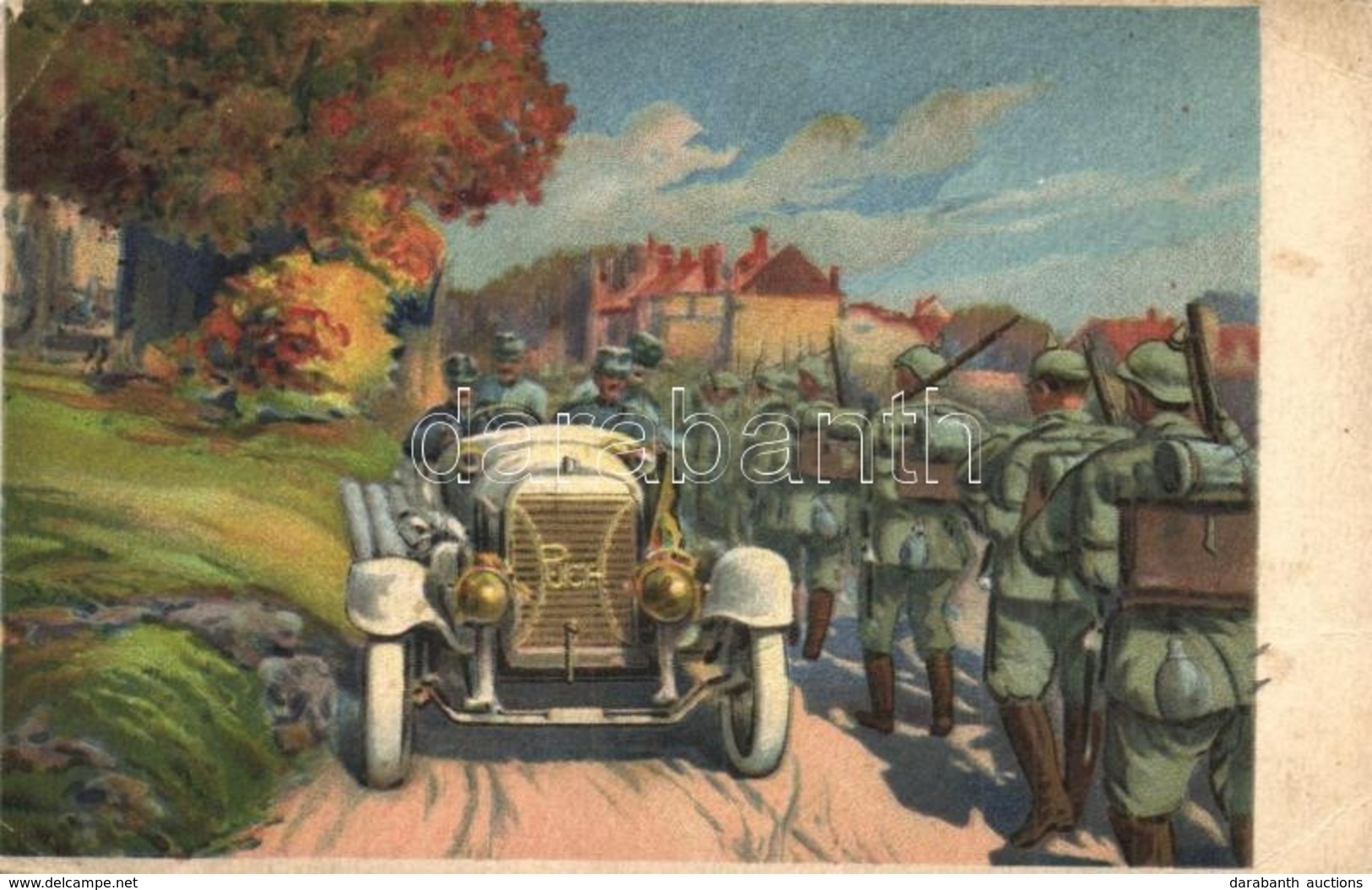 * T3 1916 Osztrák-magyar Tisztek Puch Automobilban Maubeuge El?tt; Puch M?vek Rt Reklámlapja. Graz / Puchwerke A.G. Graz - Non Classificati