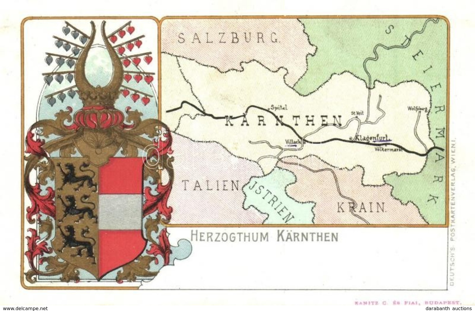 ** T2/T3 Kärnten, Herzogthum Kärnthen. Deutsch's Postkartenverlag / Dukedom Of Carinthia. Coat Of Arms, Map, Litho - Ohne Zuordnung
