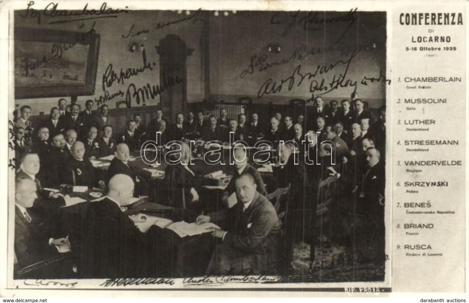 T2 1925 Conferenza Di Locarno / Locarno Treaties. Printed Signatures Of Chamberlain, Mussolini, Briand, Benes, Luther, S - Ohne Zuordnung