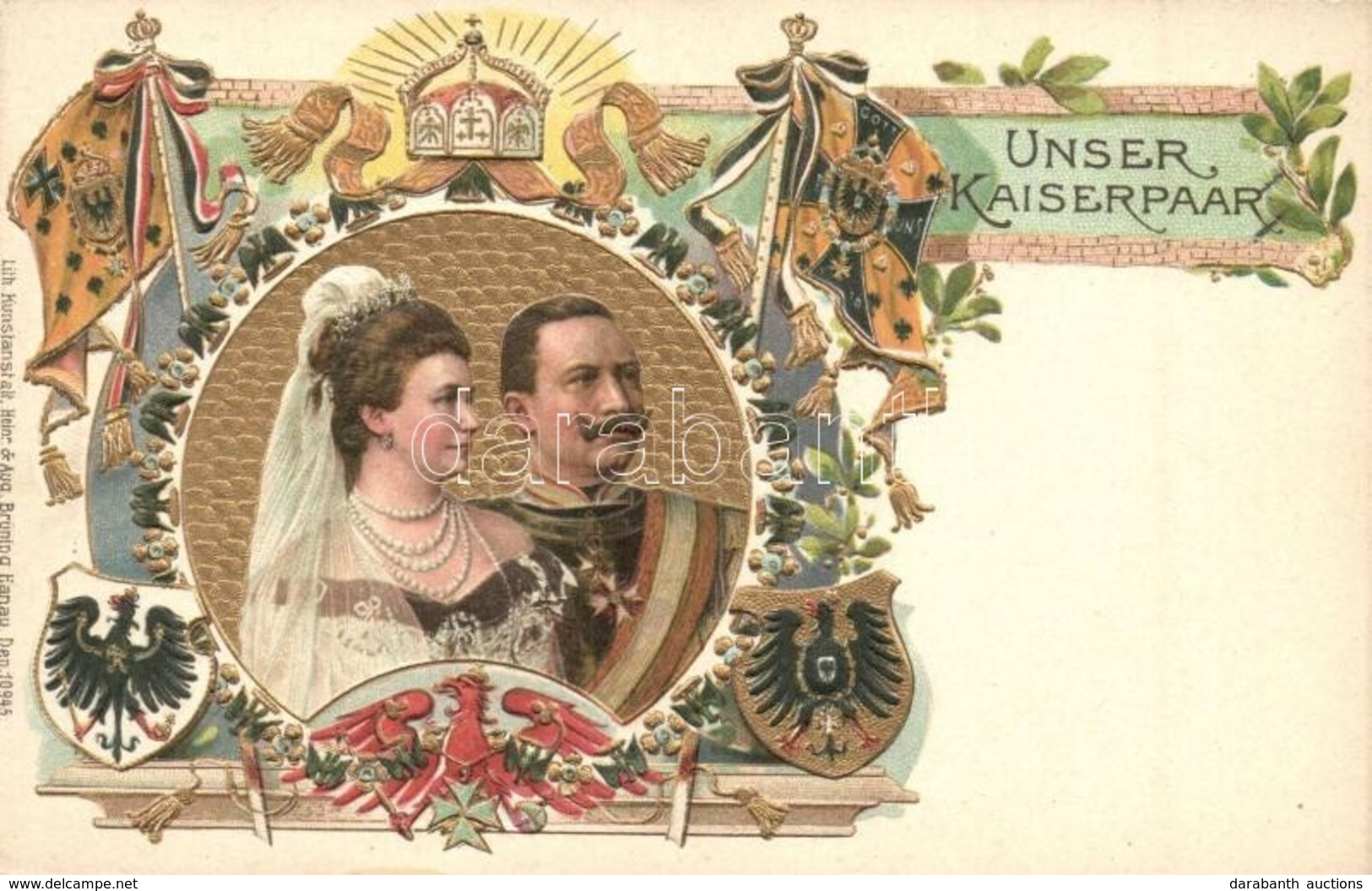 ** T2 Unser Kaiserpaar / Wilhelm II And His Wife Augusta Victoria Of Schleswig-Holstein. Coat Of Arms And Flags, Art Nou - Non Classificati