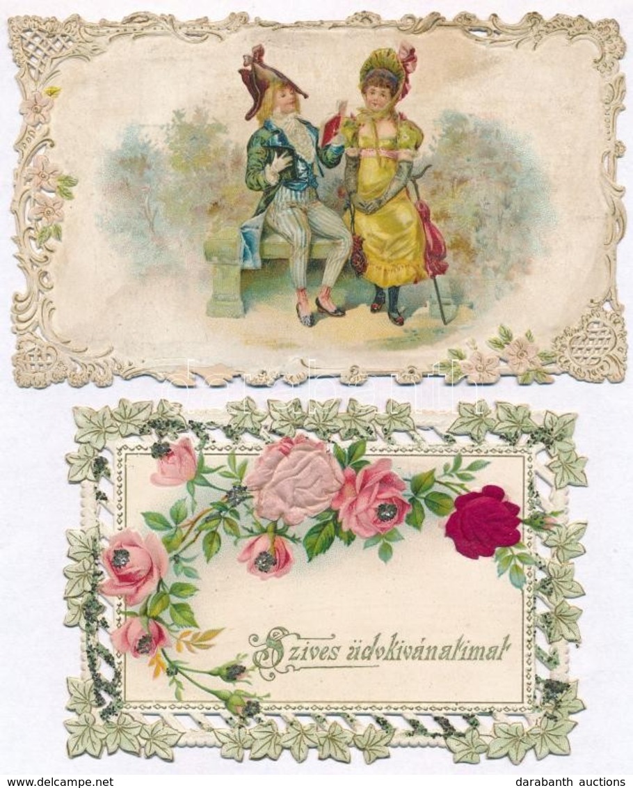 * 2 Db 1900 El?tti Csipke Díszítéses Dombornyomott Litho üdvözl?lap / 2 Pre-1900 Embossed Litho Greeting Art Postcards W - Non Classificati