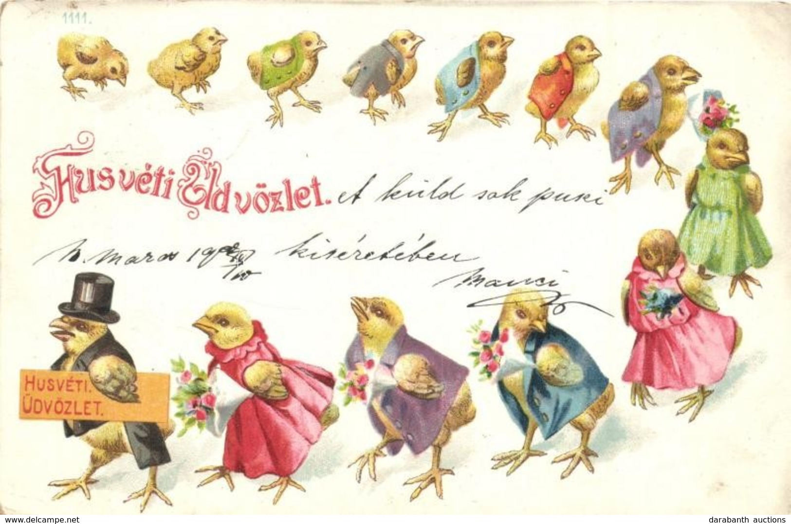 T2 Húsvéti üdvözlet, Easter Greetings, Chickens, Litho - Non Classificati