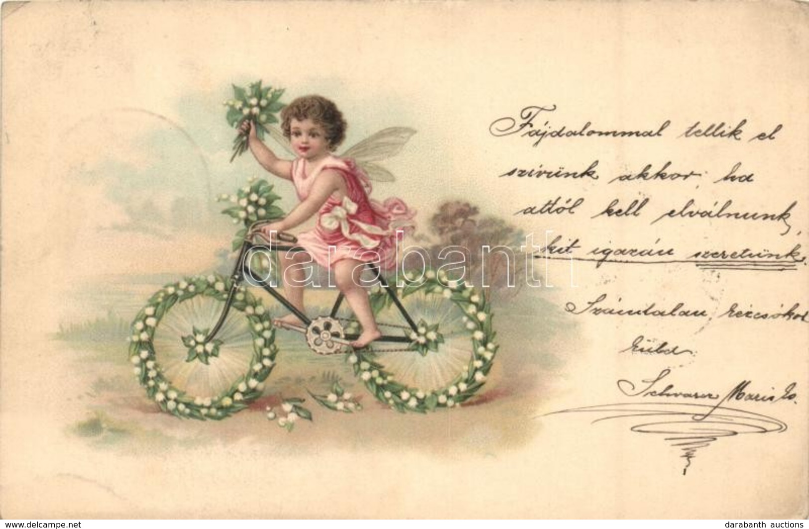 T2/T3 Angel On Bicycle, Greeting Card, Litho (EK) - Non Classificati