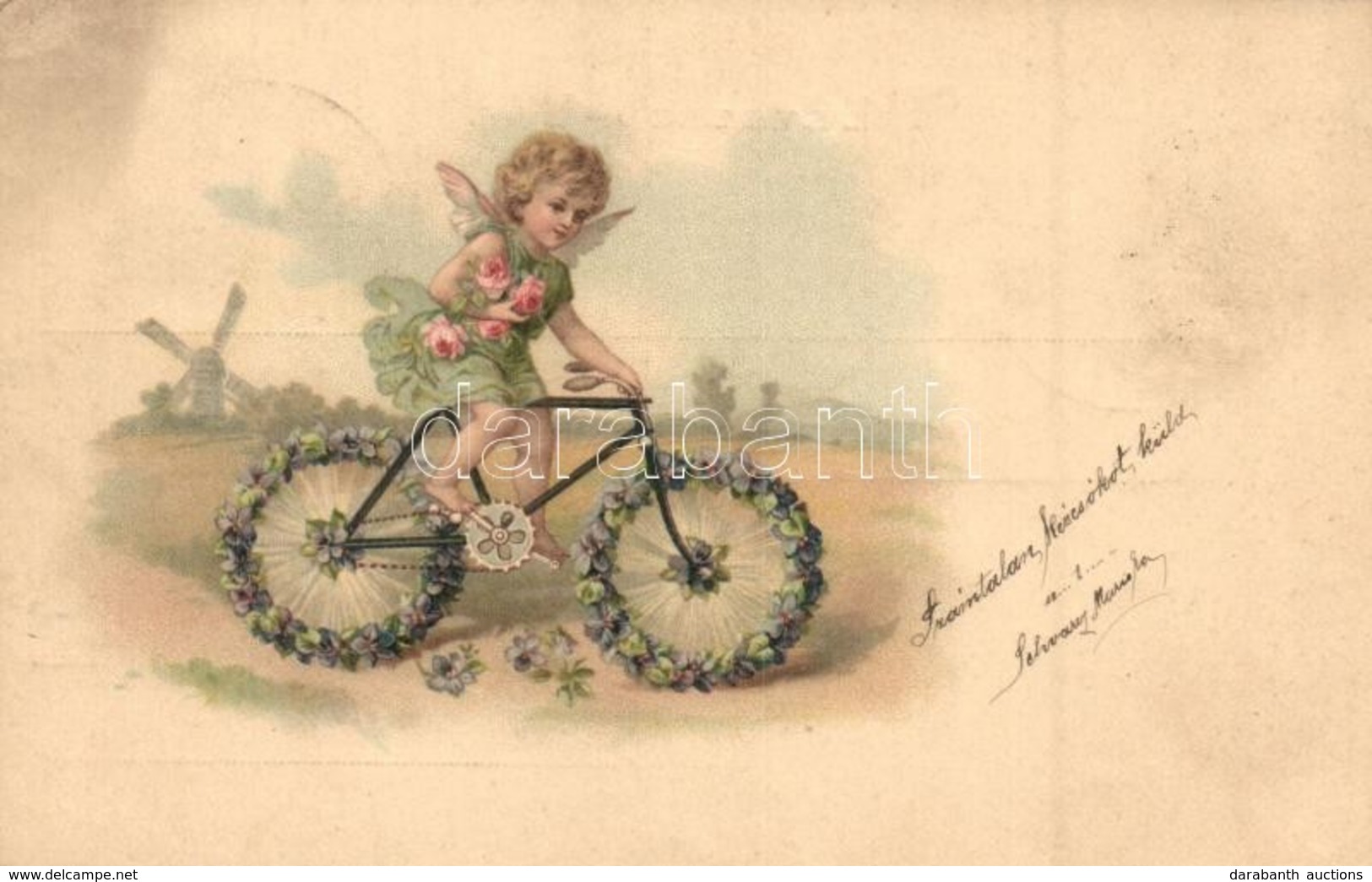 T2/T3 Angel On Bicycle, Greeting Card, Litho - Non Classificati