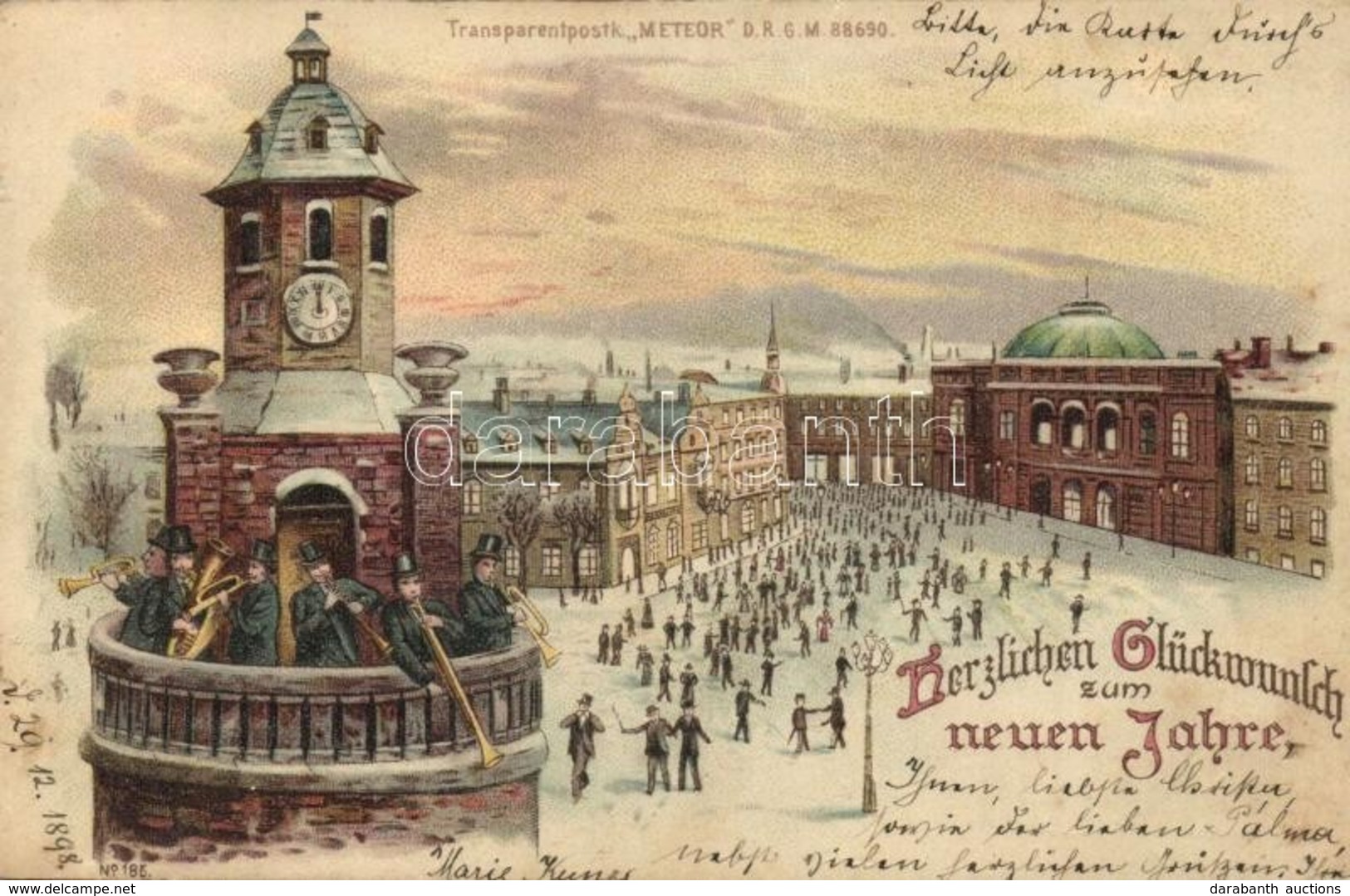 T2 1898 Herzlichen Glückwunsh Zum Neuen Jahre. / New Year Greeting Art Postcard, Music Band. Meteor Transparentpostk. DR - Non Classificati