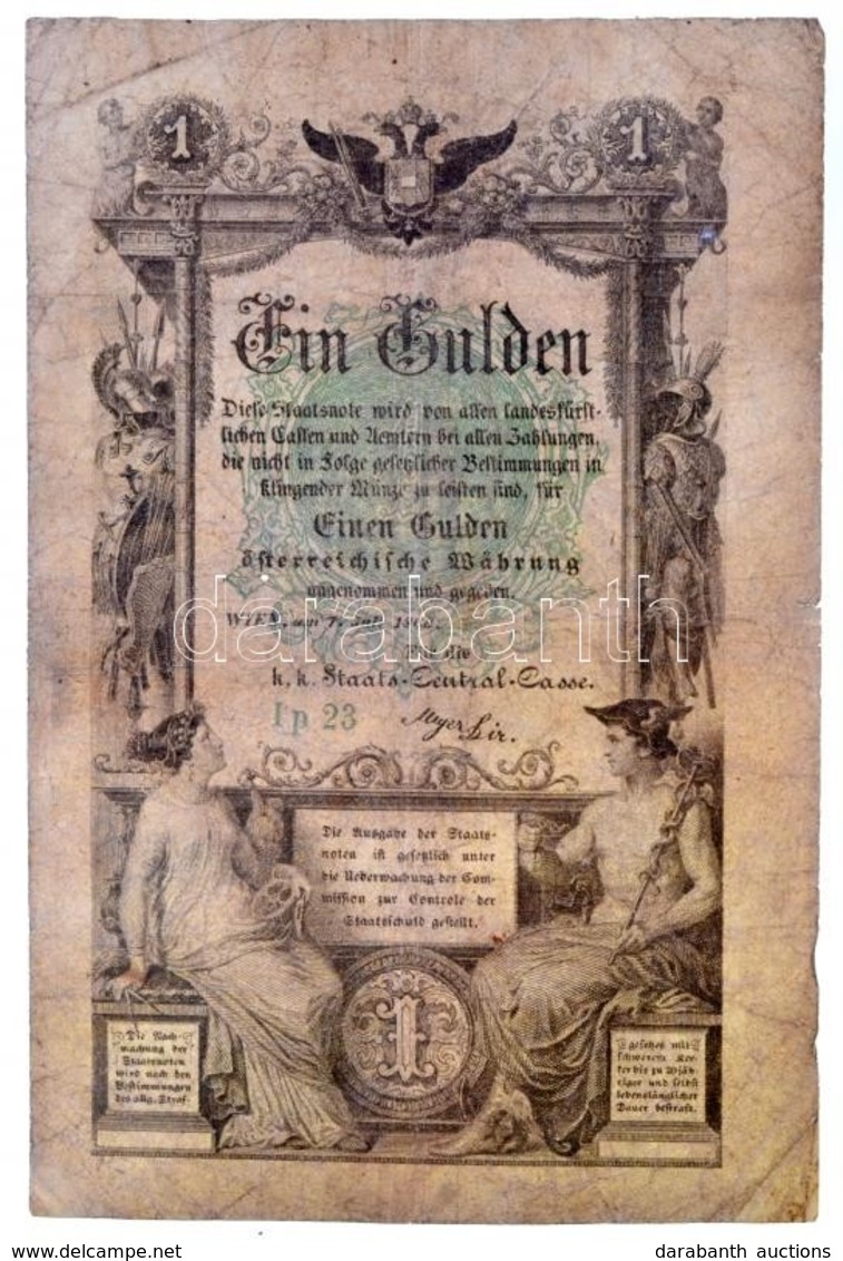 1866. 1G 'STN' Vízjeles T:III- / Austrian Empire 1866. 1 Gulden 'STN' Watermark C:VG 
Adamo G97 - Ohne Zuordnung