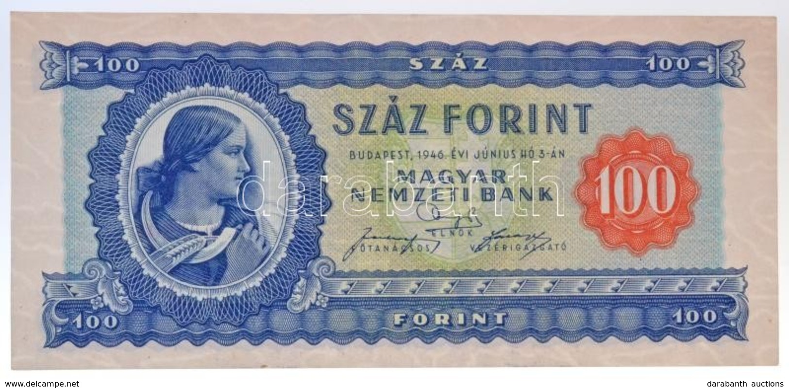 1946. 100Ft T:I,I- / Hungary 1946. 100 Forint C:UNC,AU 
Adamo F26 - Non Classificati