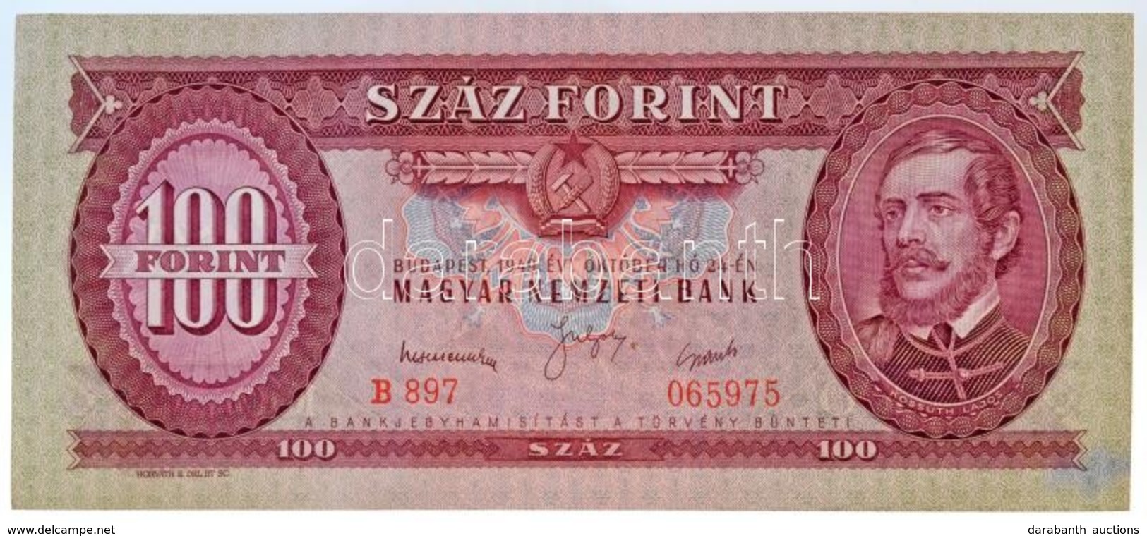 1949. 100Ft T:I- Halvány Fo. A Jobb Alsó Sarokban / Hungary 1949. 100 Forint C:AU Faint Spot In The Lower Right Corner
A - Non Classificati