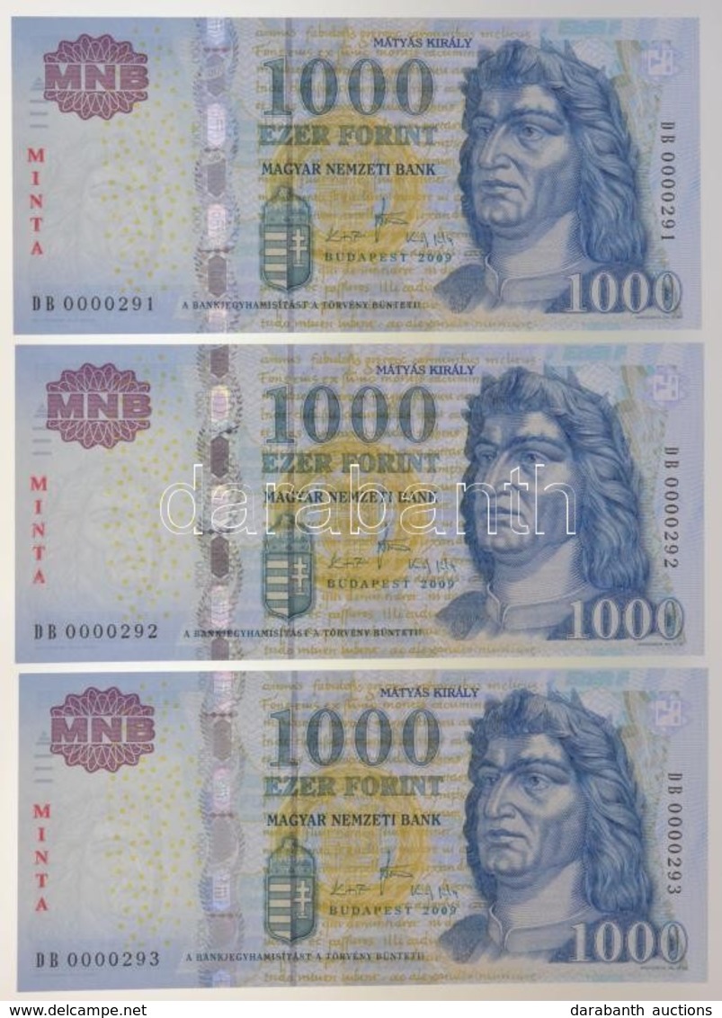 2009. 1000Ft (3x) Sorszámkövet?k 'MINTA' 'DB 0000291 - DB 0000291' Sorszámmal T:I / Hungary 1000 Forint (3x) Sequential  - Non Classificati
