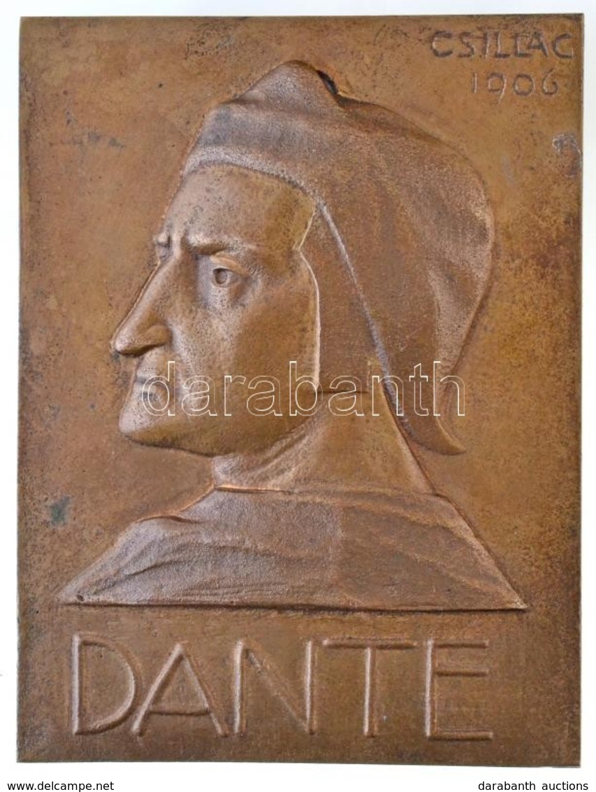 Csillag István (1881-1968) 1906. 'Dante' öntött, Egyoldalas Br Plakett (141g/82x107mm) T:2 / Hungary 1906. 'Dante' Cast, - Non Classificati