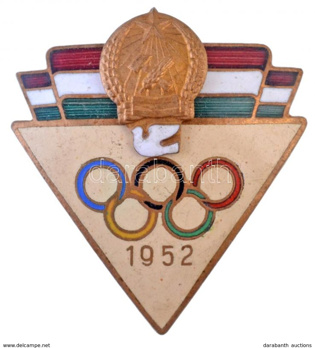 1952. Zománcozott Olimpiai Jelvény, Rákosi-címerrel (32x35mm) T:1- / Hungary 1952. Enamelled Olympic Badge With 'Rákosi  - Non Classificati