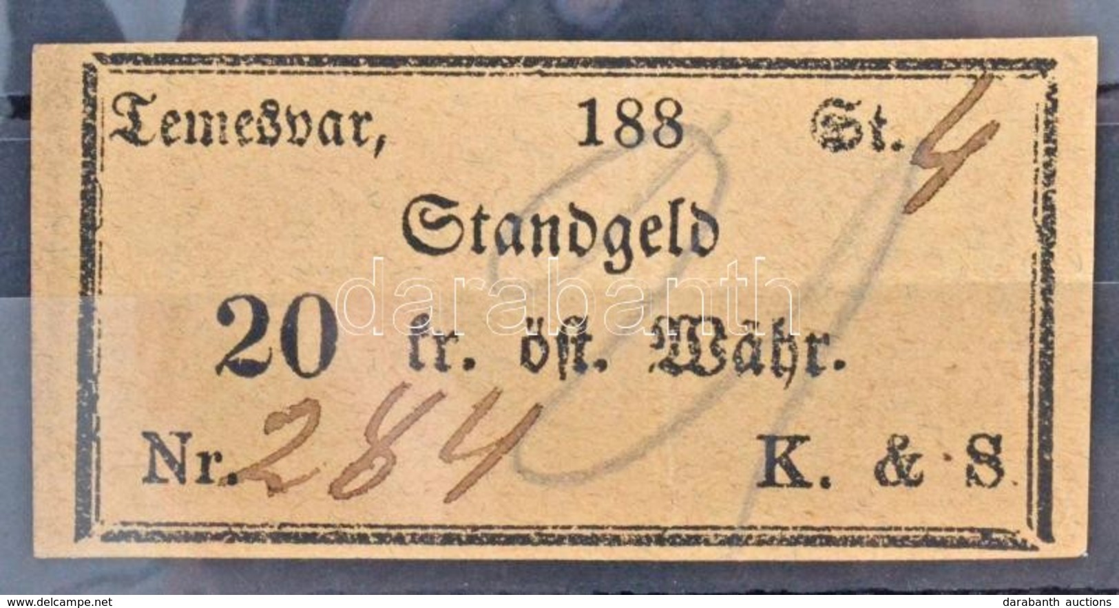 Osztrák-Magyar Monarchia / Temesvár 1880-1890. 'Pflastergeld (Útadó)' 20 Osztrák érték? Forintról, Bézs T:II / Austro-Hu - Non Classificati