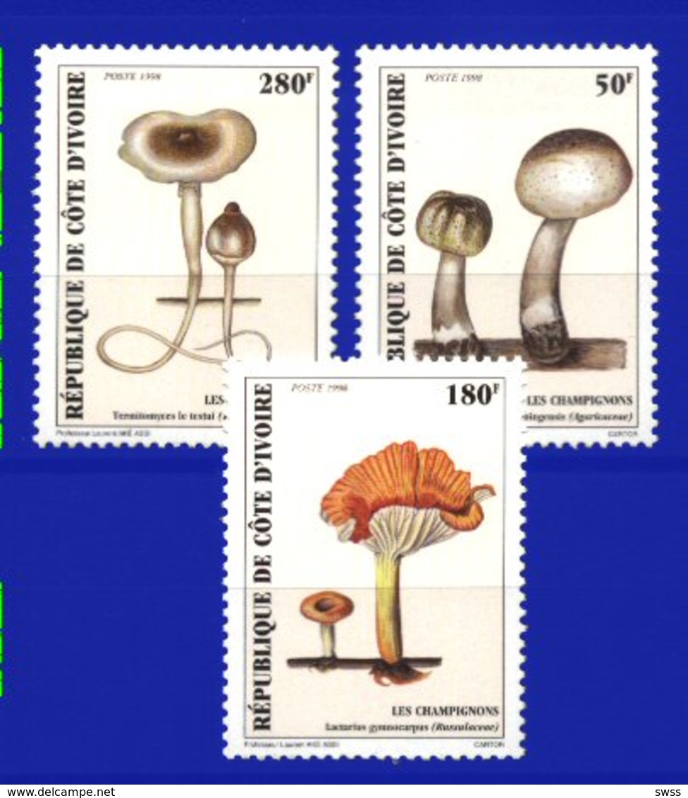 YVORY COAST, 1998, FLORA, MUSHROOMS, YV#999-1001, MNH - Ivory Coast (1960-...)