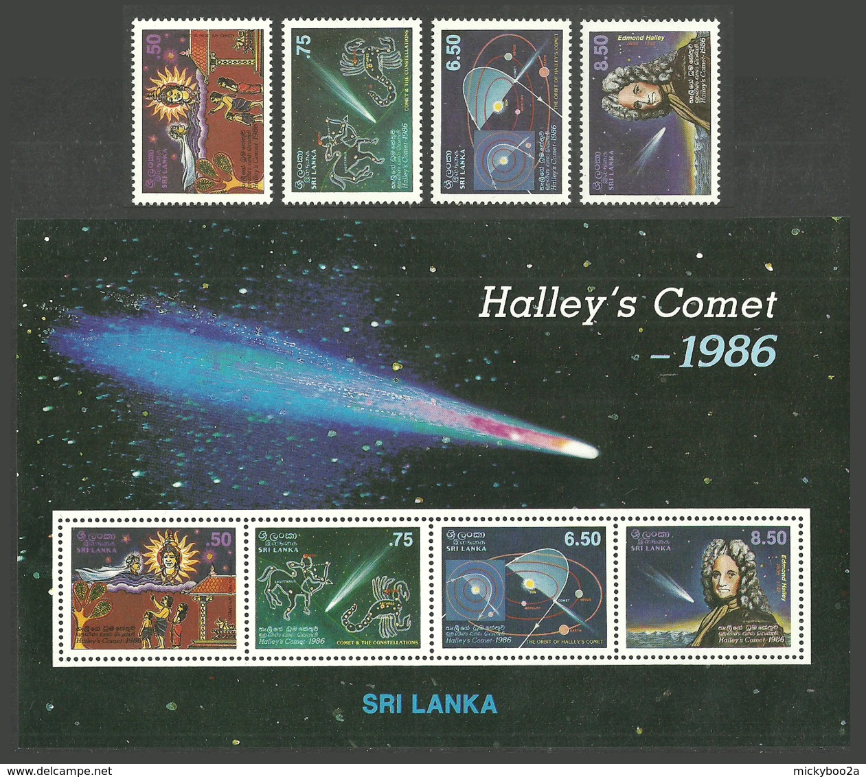 SRI LANKA 1986 SPACE HALLEY COMET SET & M/SHEET MNH - Sri Lanka (Ceylon) (1948-...)