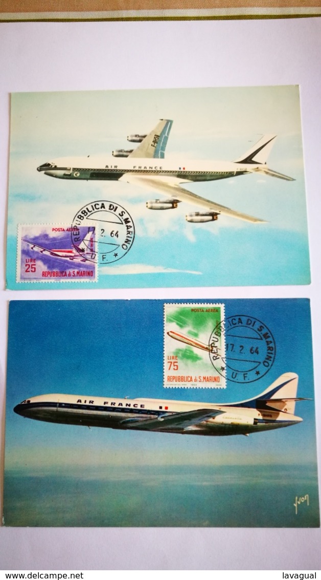 Carte Postale D'avions Et Cachet De Saint Marin + Avion - Autres & Non Classés