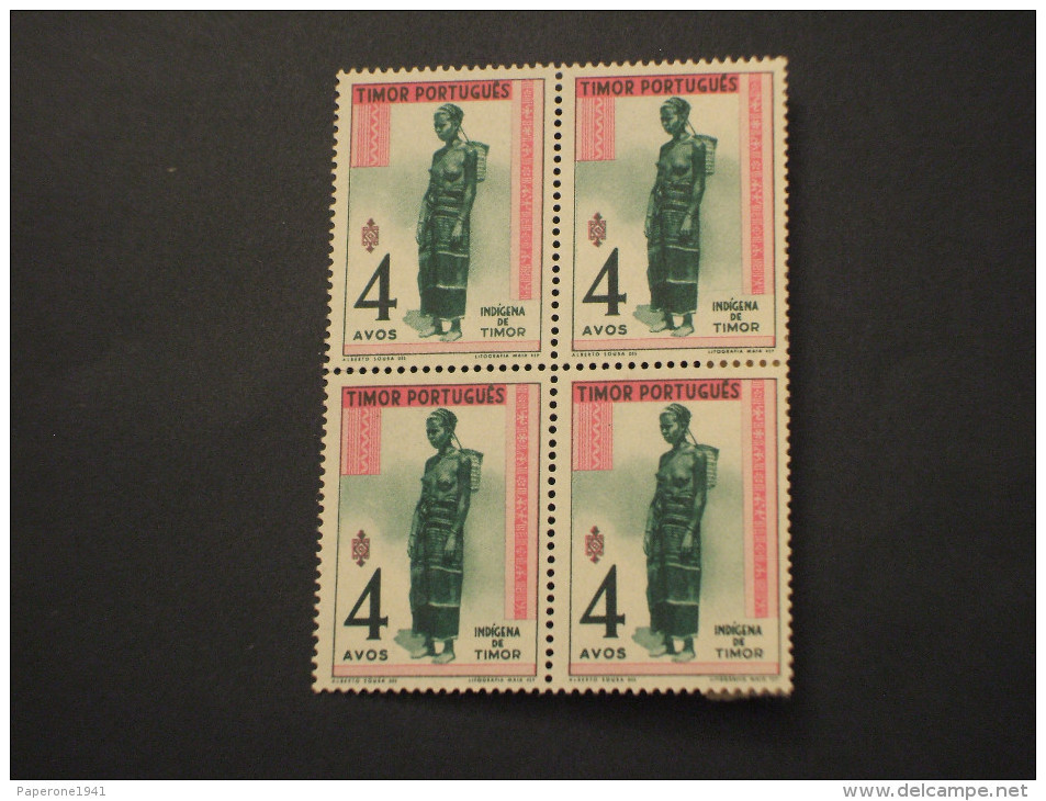 TIMOR - 1948 GUERRIERA 4 A., In Quartina(block Of Four) - NUOVI(++) - Timor Oriental