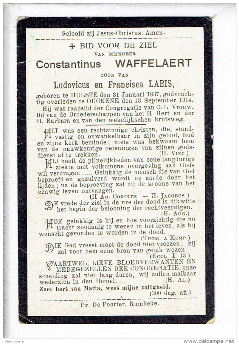 DP 3532 CONSTANTINUS WAFFELAERT - HULSTE 1837 + OUCKENE 1914 - Devotieprenten