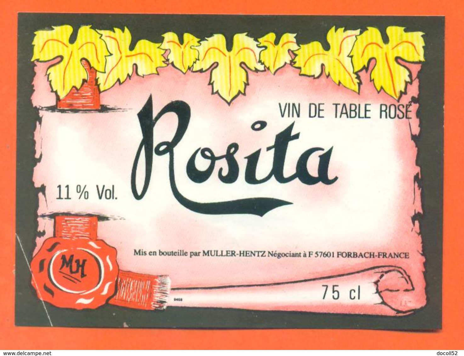 étiquette Ancienne Vin De Table Rosé Rosita Muller Hentz à Forbach -11°/° - 75cl - Red Wines