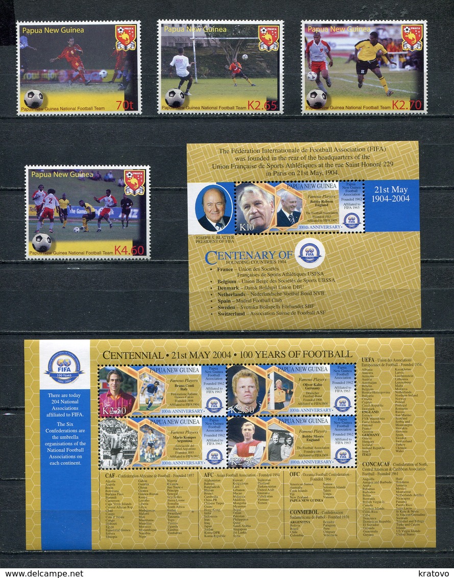 PAPUA NEW GUINEA 2004 Mi # 1084 - 1087 + M/S + Bl 30 FIFA FOOTBALL MNH - Papua New Guinea