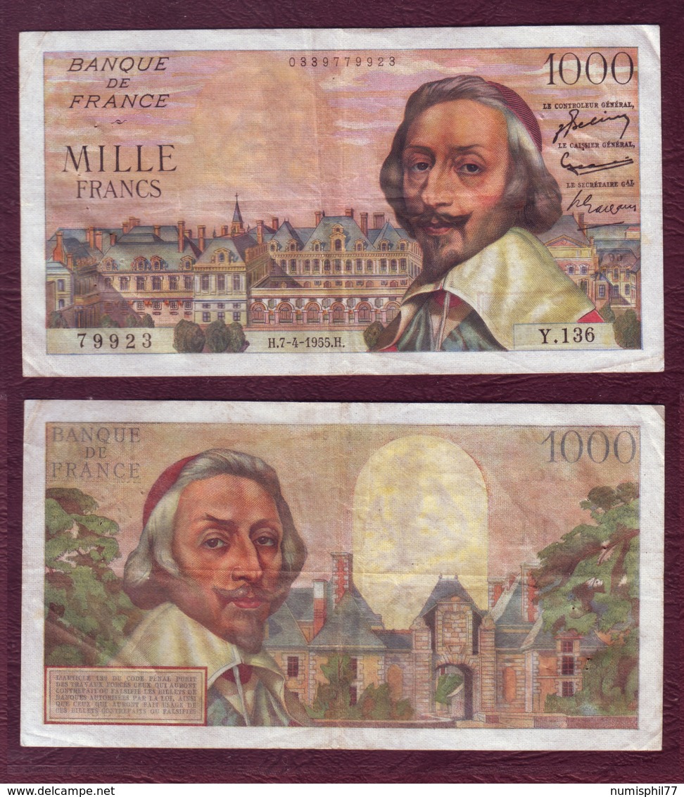 FRANCE - 1000 FRANCS Richelieu 07/04/1955 - 1 000 F 1953-1957 ''Richelieu''