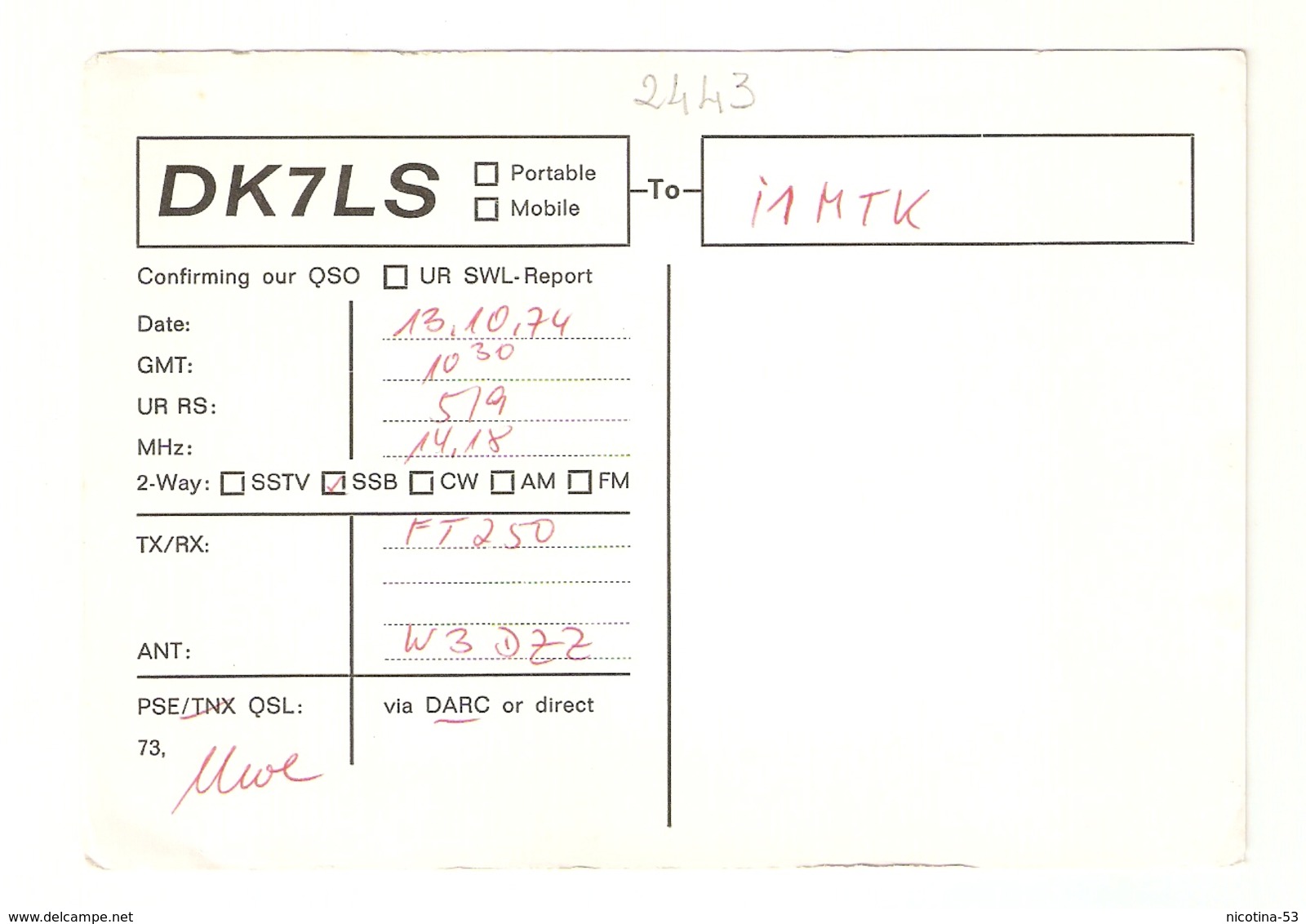 CT--02443-- CARTOLINA-GERMAN AMATEUR RADIO STATION- HEILIGENHAFEN - 1974 - CB