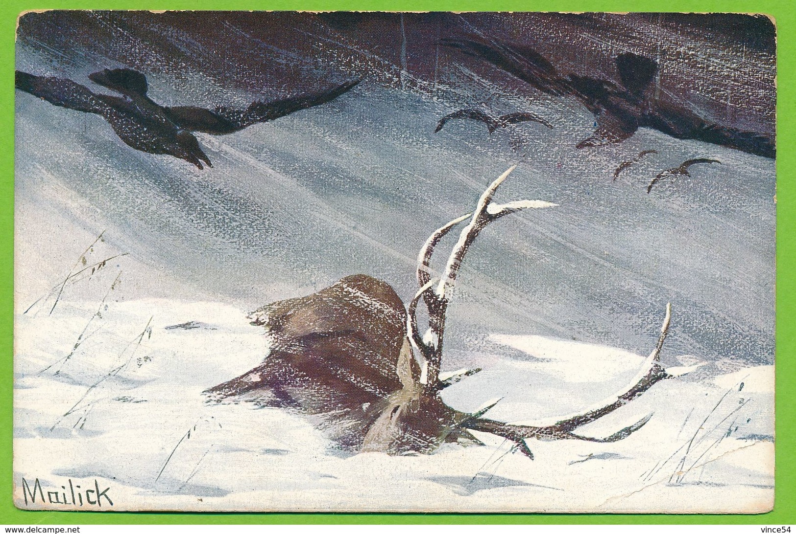 Illustrateur Mailick Les Corbeaux Charognards Guettent La Fin Du Cerf Qui Gît Dans La Neige - Mailick, Alfred