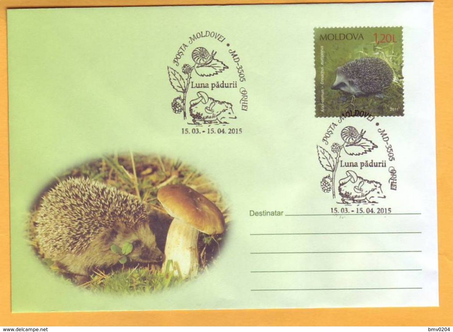 2015 Moldova Moldavie Moldau Special Cancellations "Month Of The Forest." Orhei. Hedgehog. Mushrooms. - Moldavie