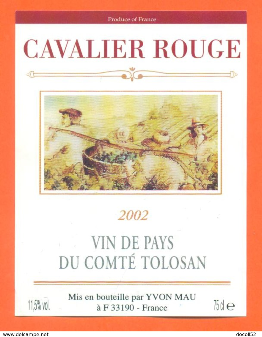 étiquette Vin De Pays Du Comté Tolosan Cavalier Rouge 2002 Yvon Mau à 33190 - 75 Cl - 11,5 °/° - Red Wines