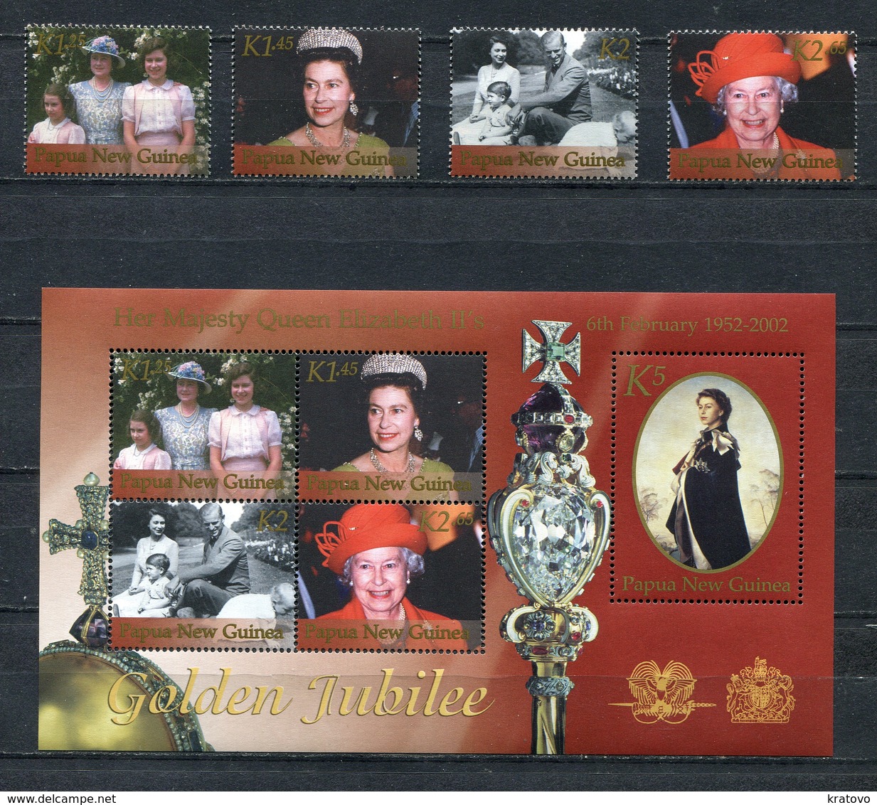 PAPUA NEW GUINEA 2002 Mi # 916 - 919 + Bl 20 QUEEN ELIZABETH MNH - Papua New Guinea