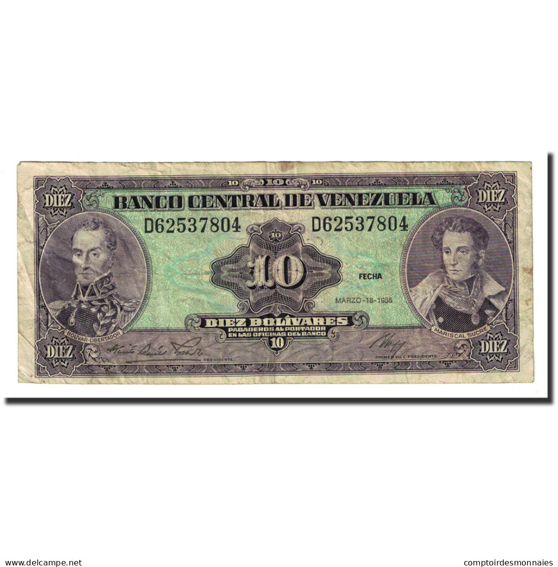 Billet, Venezuela, 10 Bolívares, 1986-03-18, KM:61a, TB - Venezuela