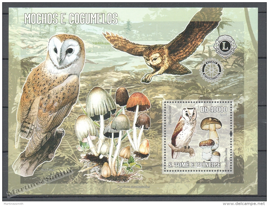 Saint Thomas - Santo Tome E Principe 2006 Yvert BF 328, Owls &amp; Mushrooms - Miniature Sheet - MNH - Sao Tome And Principe