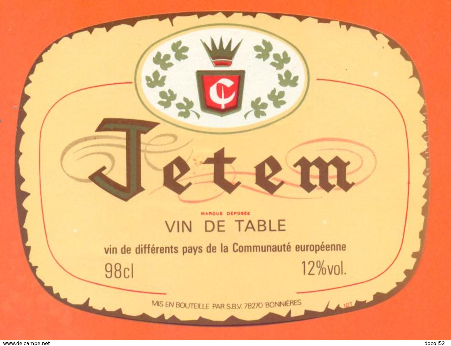 étiquette Vin De Table Jetem S B V à Saint Priest - 12 °/° - 98 Cl - Rosés