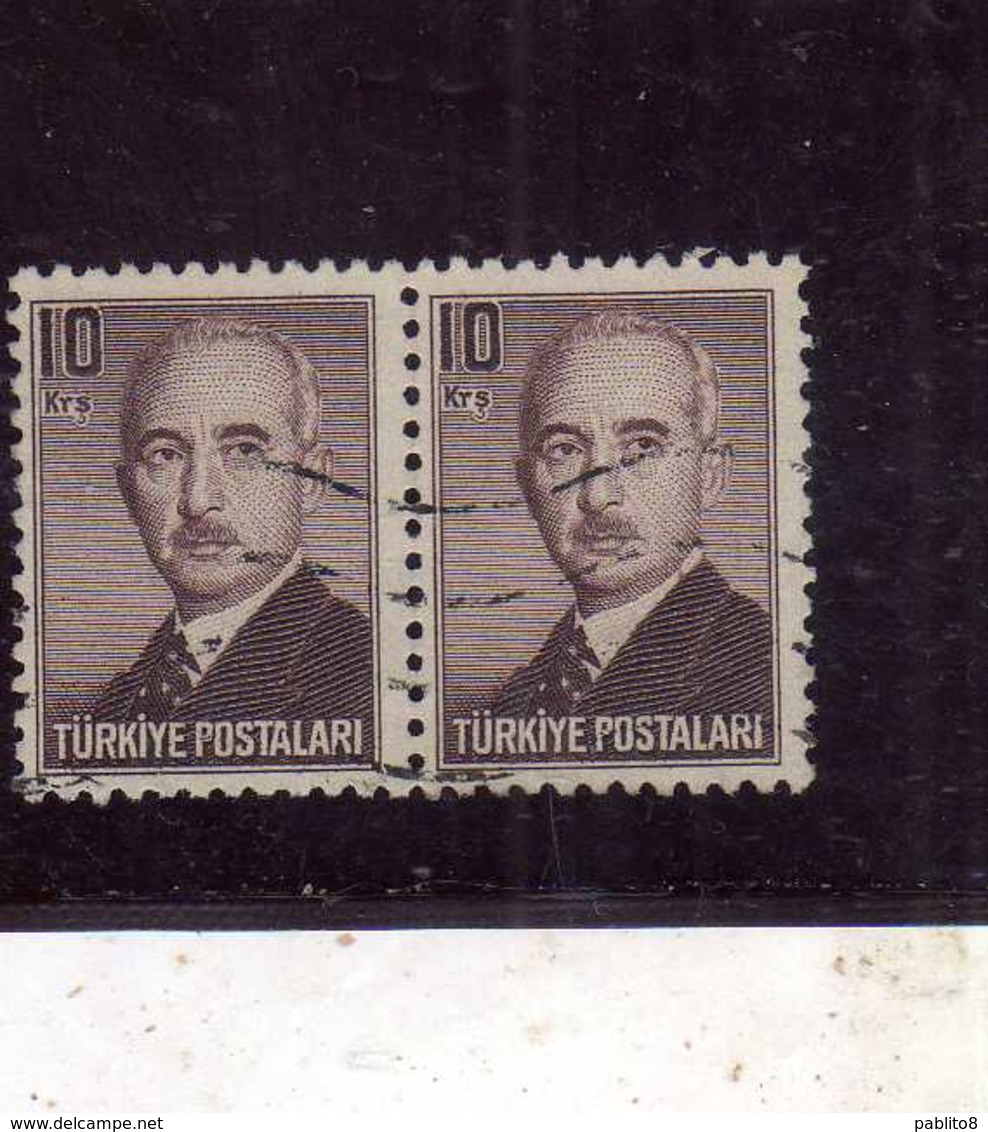 TURCHIA TURKÍA TURKEY 1948 President Lsmet Inonu PRESIDENTE 10k USATO USED OBLITERE' - Oblitérés