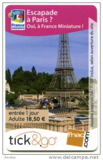 @+ Carte Cadeau - Tick & Go : PARC - FRANCE MINIATURE - ADULTE (2009). - Cartes De Fidélité Et Cadeau