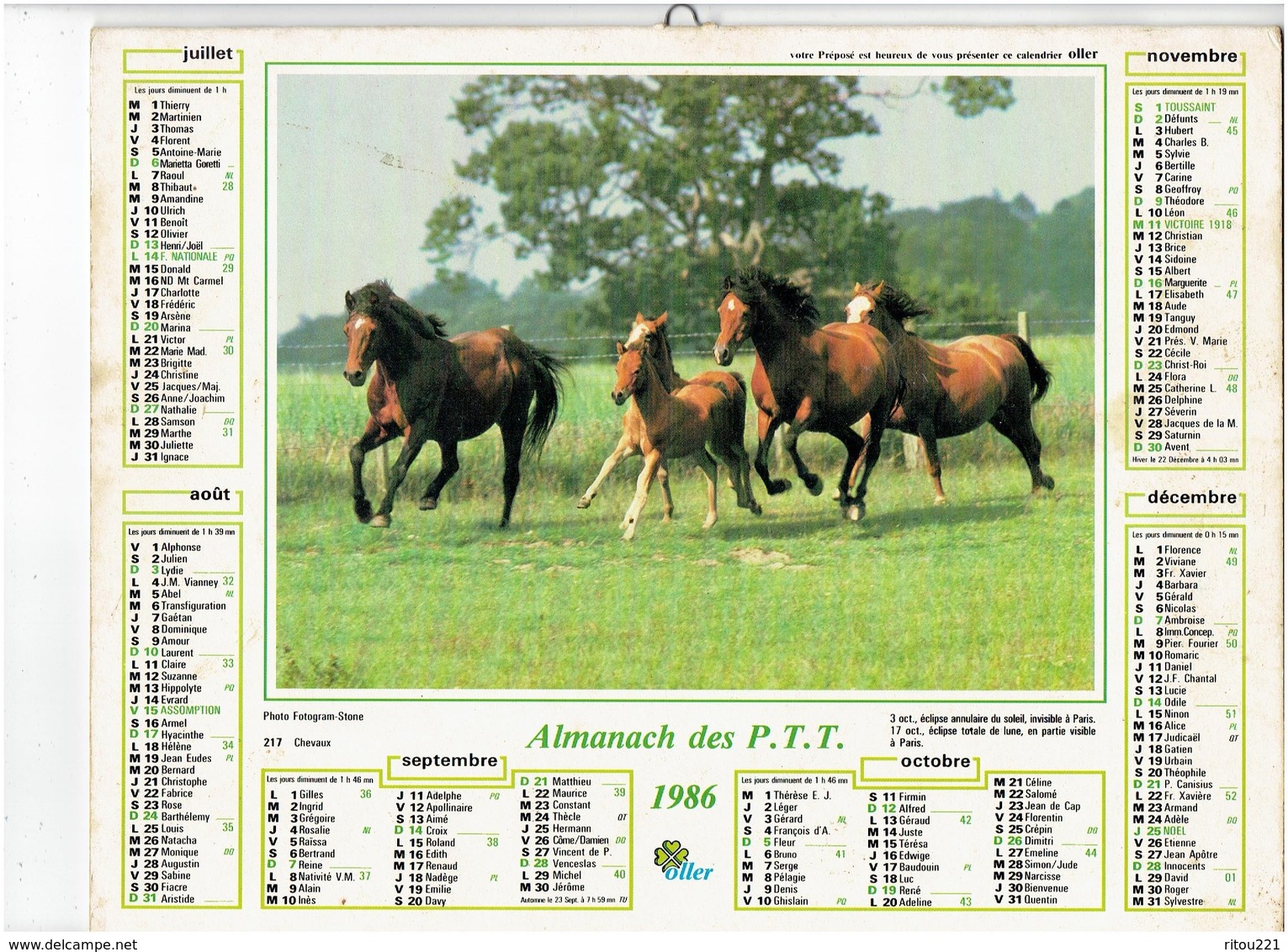 lot 5 Grand calendrier P.T.T. facteur 1986-1992- 1980- 1986- 2001 - chien loup berger allemand cheval chat shetland