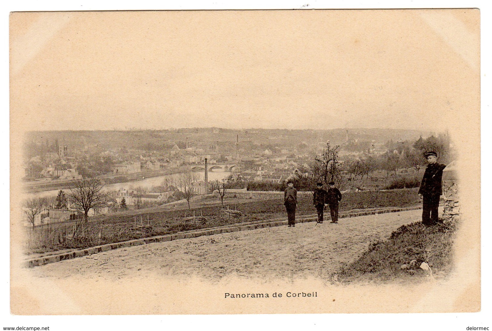 CPA Corbeil Essonnes Essonne 91 Panorama Avec Groupe D'enfants Dos Non Divisé - Corbeil Essonnes