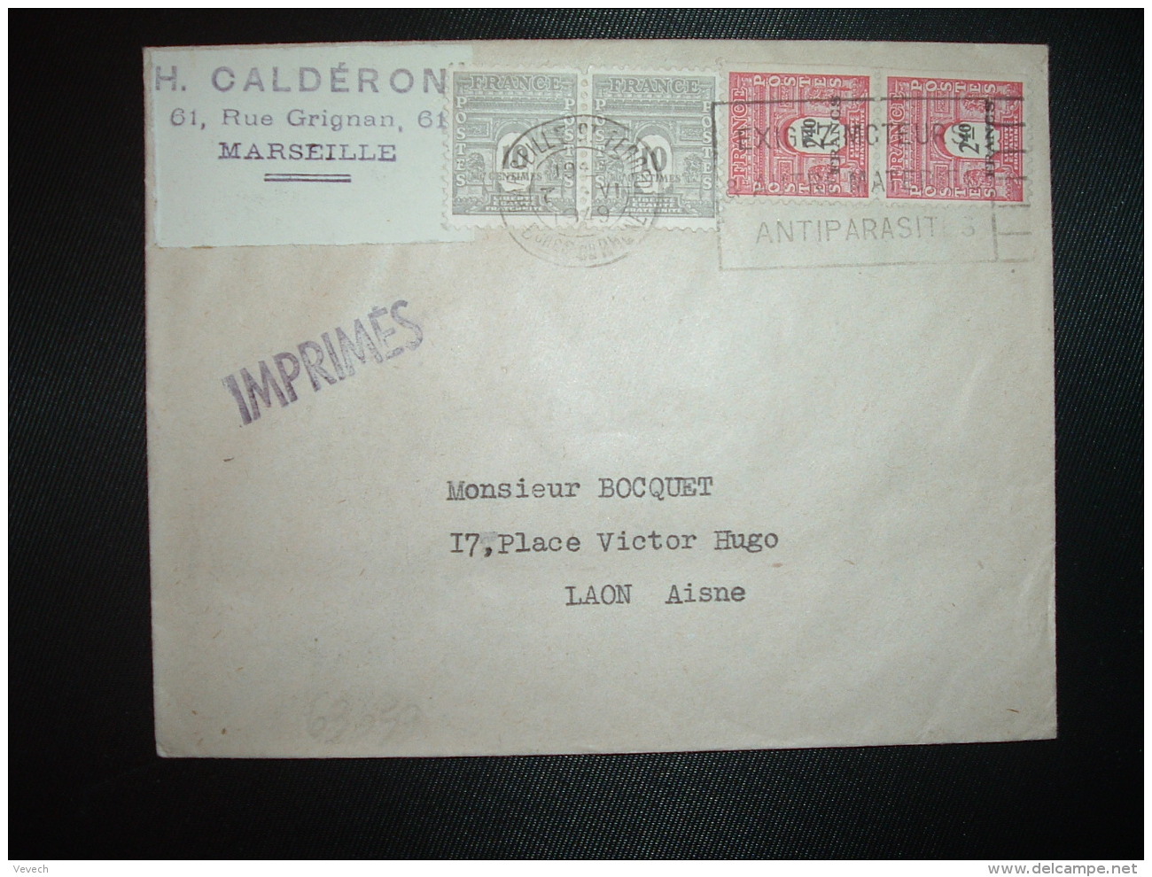 LETTRE TP ARC DE TRIOMPHE 2,40F Paire + 10c Paire OBL.MEC.7 VI 1949 MARSEILLE ST FERREOL (13) IMPRIMES - 1944-45 Triomfboog