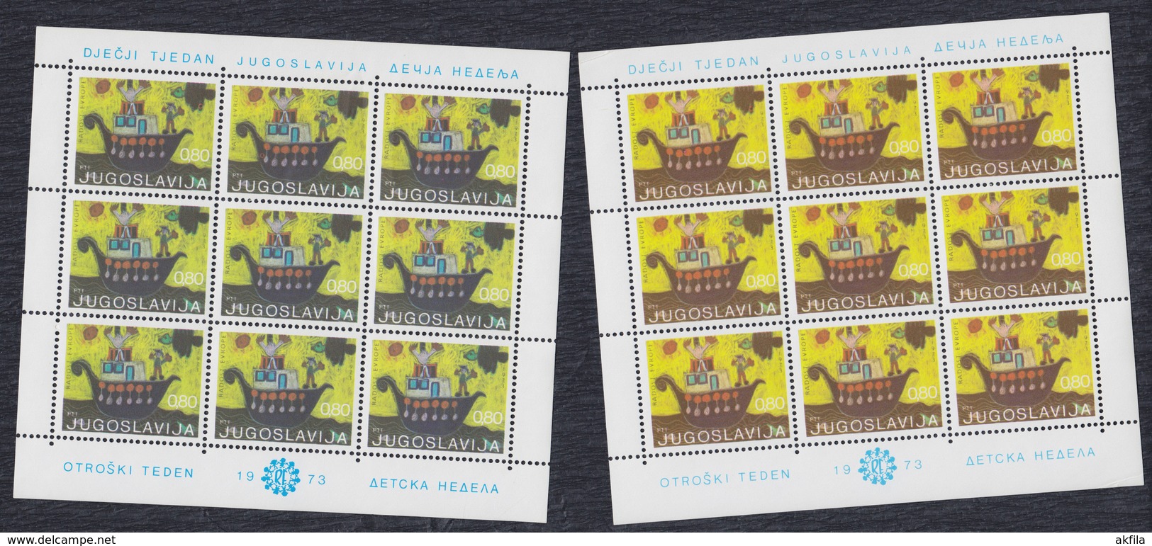 Yugoslavia 1973 Children's Week, Error - Difference In Color, Sheet Of 9, MNH (**) - Imperforates, Proofs & Errors