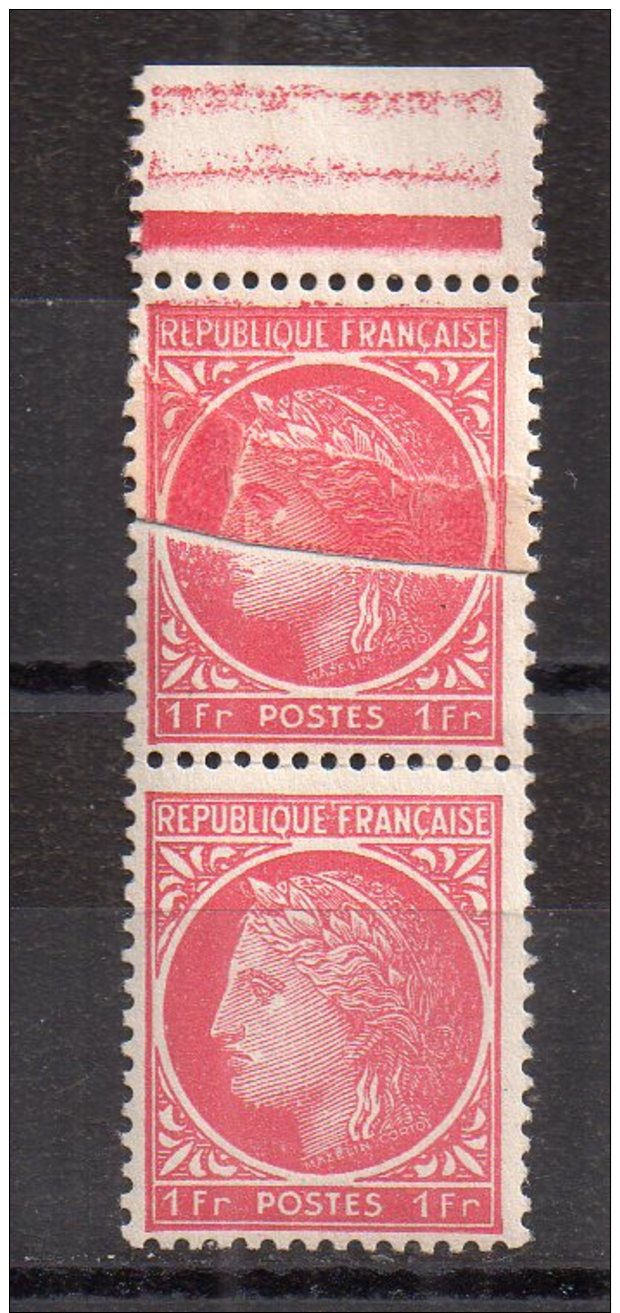 1 Franc Cérès Rose. Impression Sur Raccord. 2 Timbres**. (Alb606) - Neufs