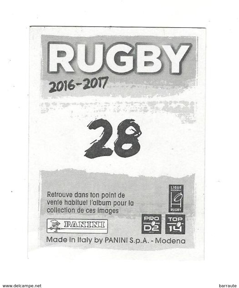 Panini Rugby 2016-2017 N° 28  Brillante - French Edition