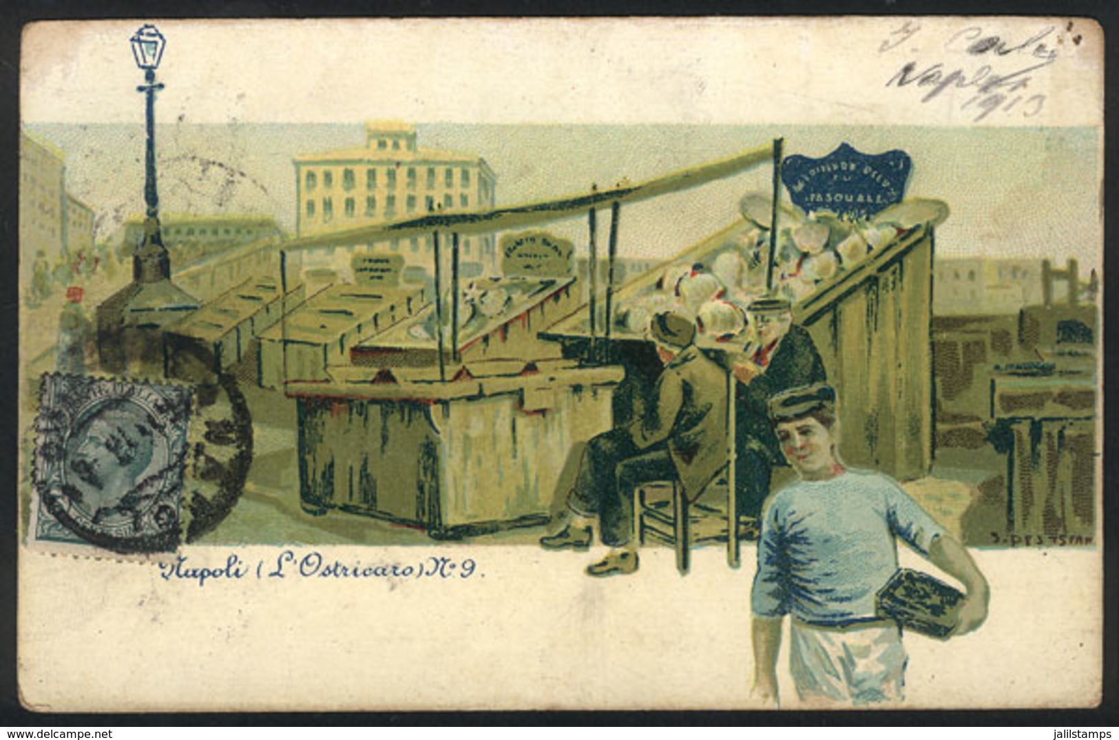 17 ARTIST SIGNED POSTCARDS: Oysters Street Sellers - Napoli, S. Pestsfan, Used In 1913, - Other & Unclassified