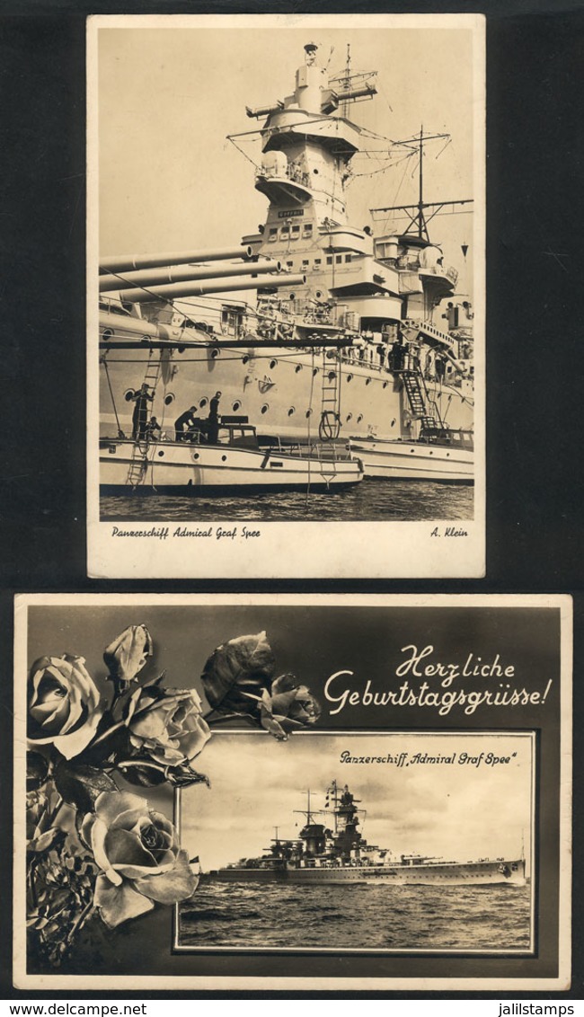 28 GERMANY: Battleship "Admiral Graf Spee", 2 PCs Circa 1940, Ed.Klein, VF Quality - Andere & Zonder Classificatie