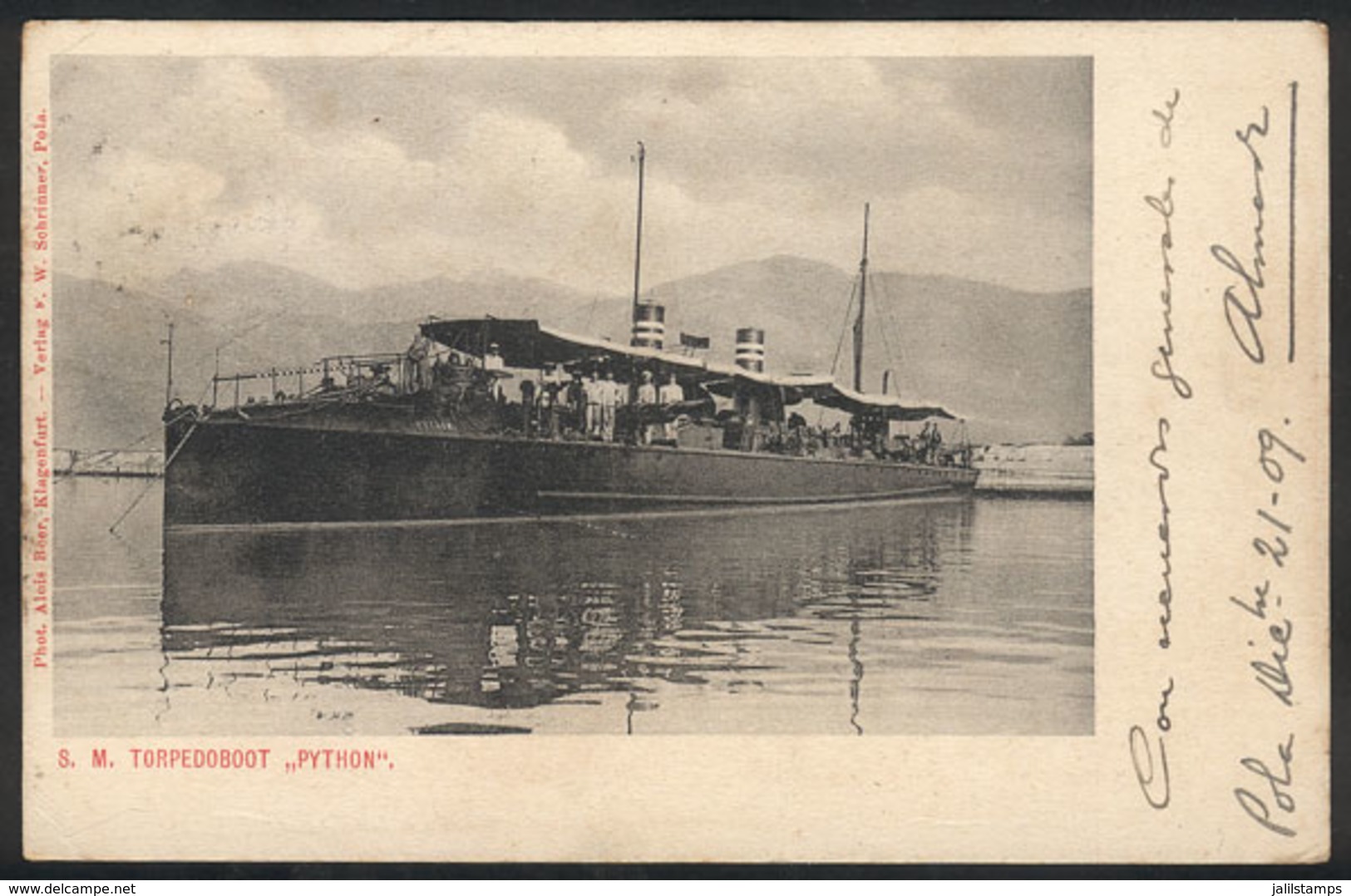 29 GERMANY: Torpedo Boat "Python", Fot. Alois Beer, Ed. Schrinner, Used In 1909, The Sta - Andere & Zonder Classificatie