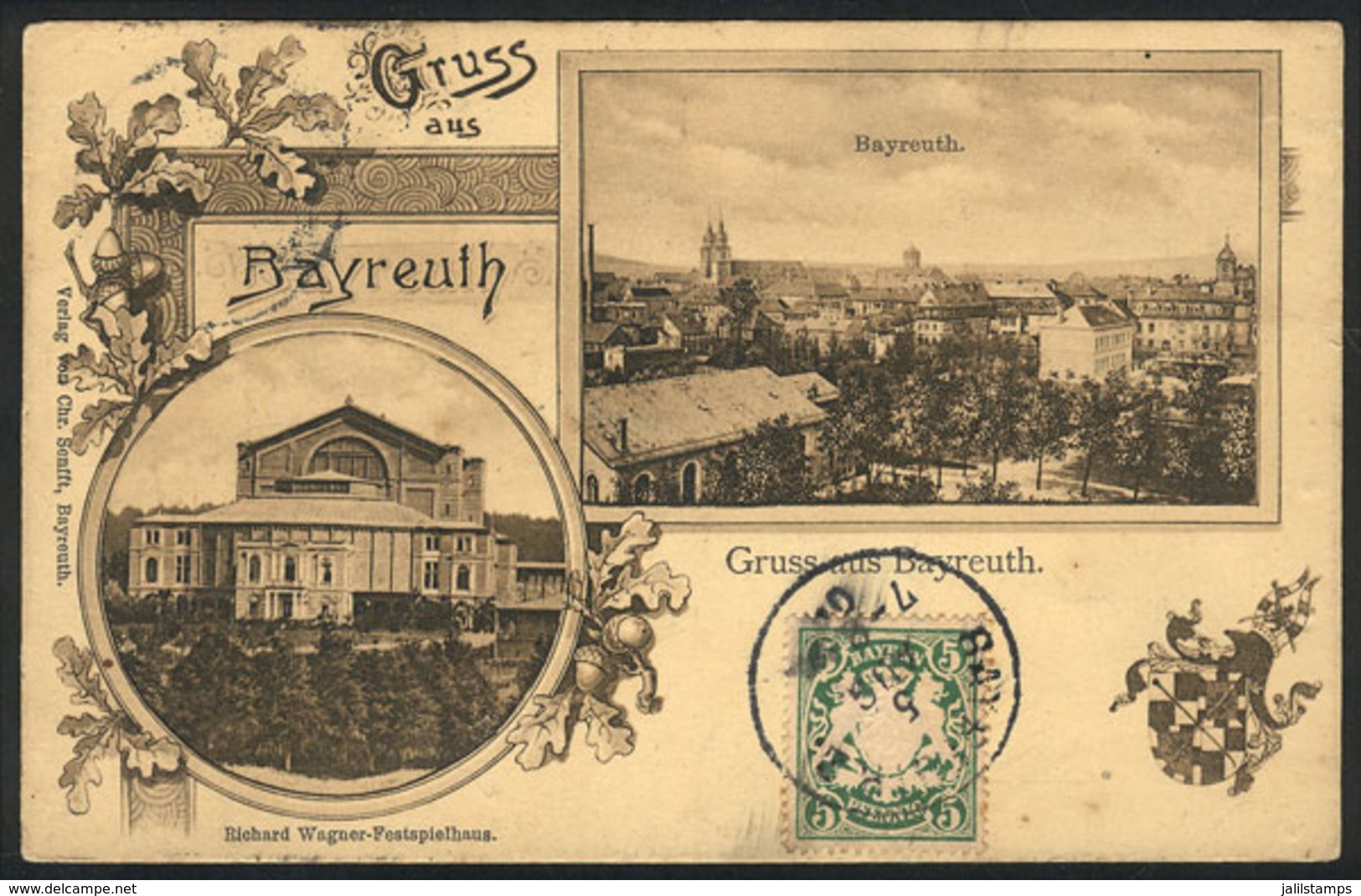 39 GERMANY: BAYREUTH: Souvenir PC With Small Views Of The City, Ed. Senfft, Sent To Pari - Sonstige & Ohne Zuordnung