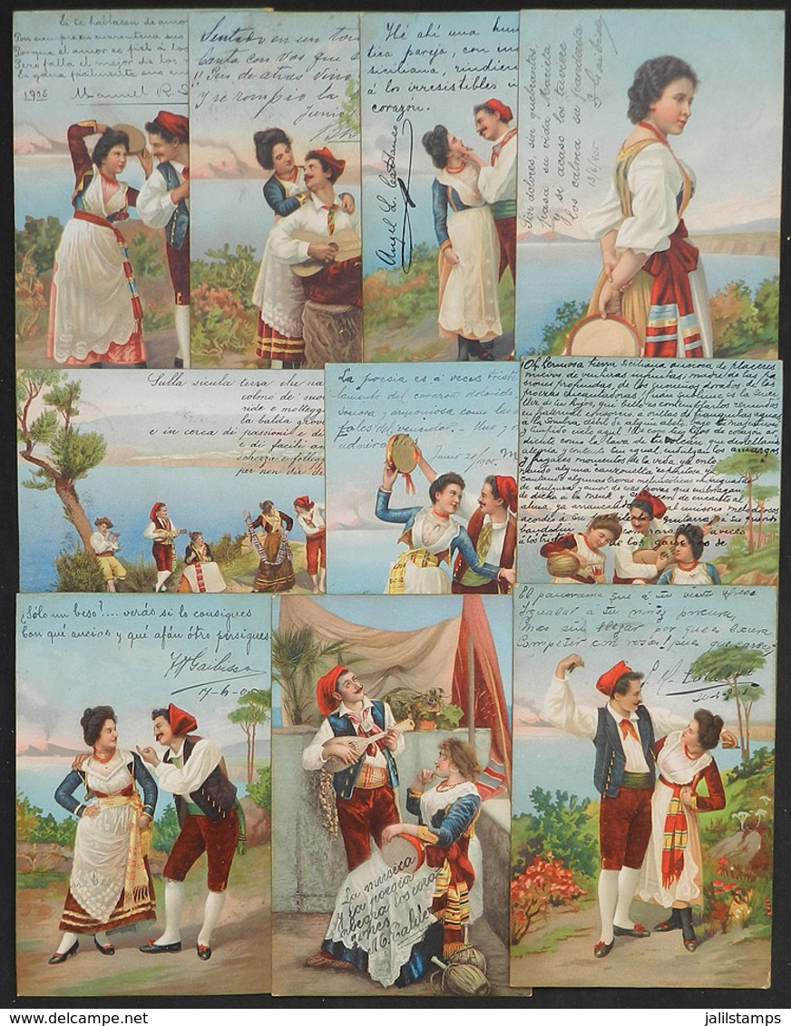 47 GERMANY: PAIR IN LOVE: Set Of 10 PCs Edited By Stengel, Used In Argentina In 1905, Wi - Sonstige & Ohne Zuordnung