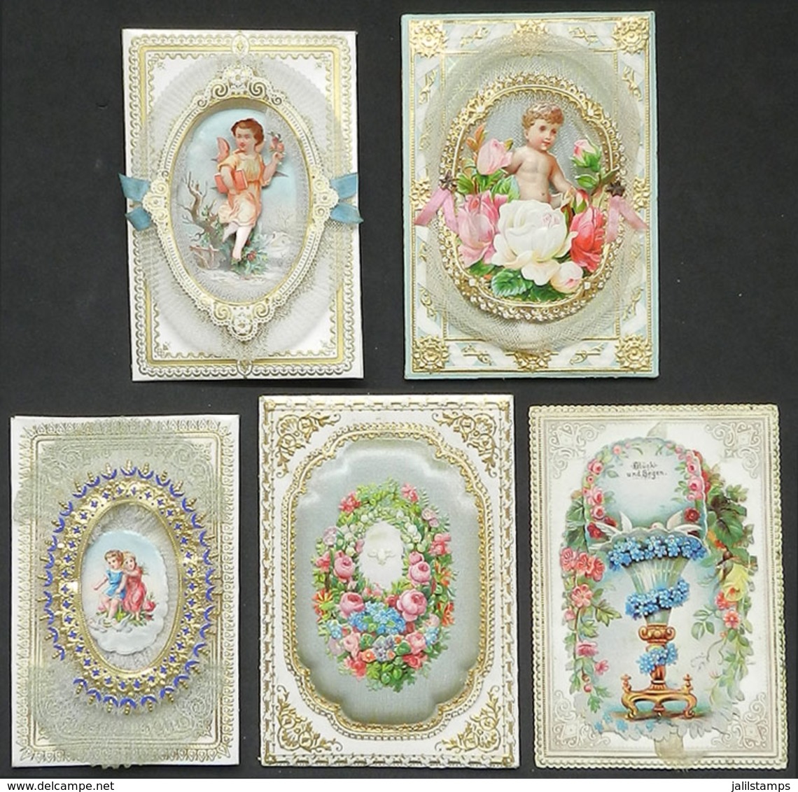 52 GERMANY: Year 1885 And 1886: 5 Christening Souvenir Cards Inside Beautiful And Colofu - 1801-1900