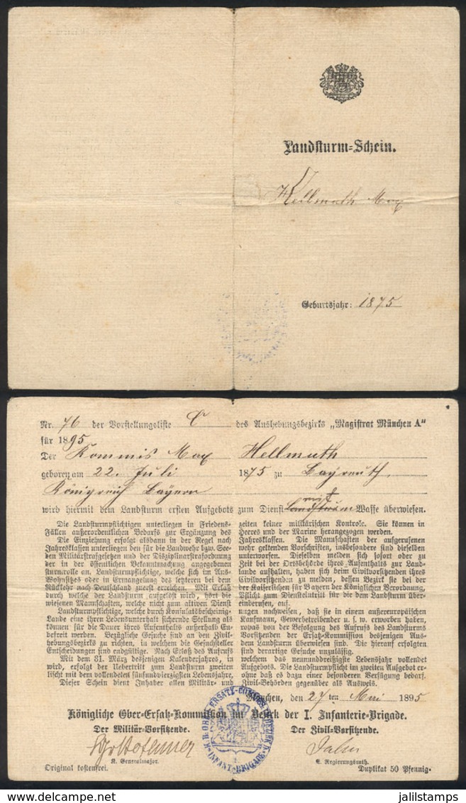 56 GERMANY: German Military Document Issued In 1895, VF Quality - 1801-1900