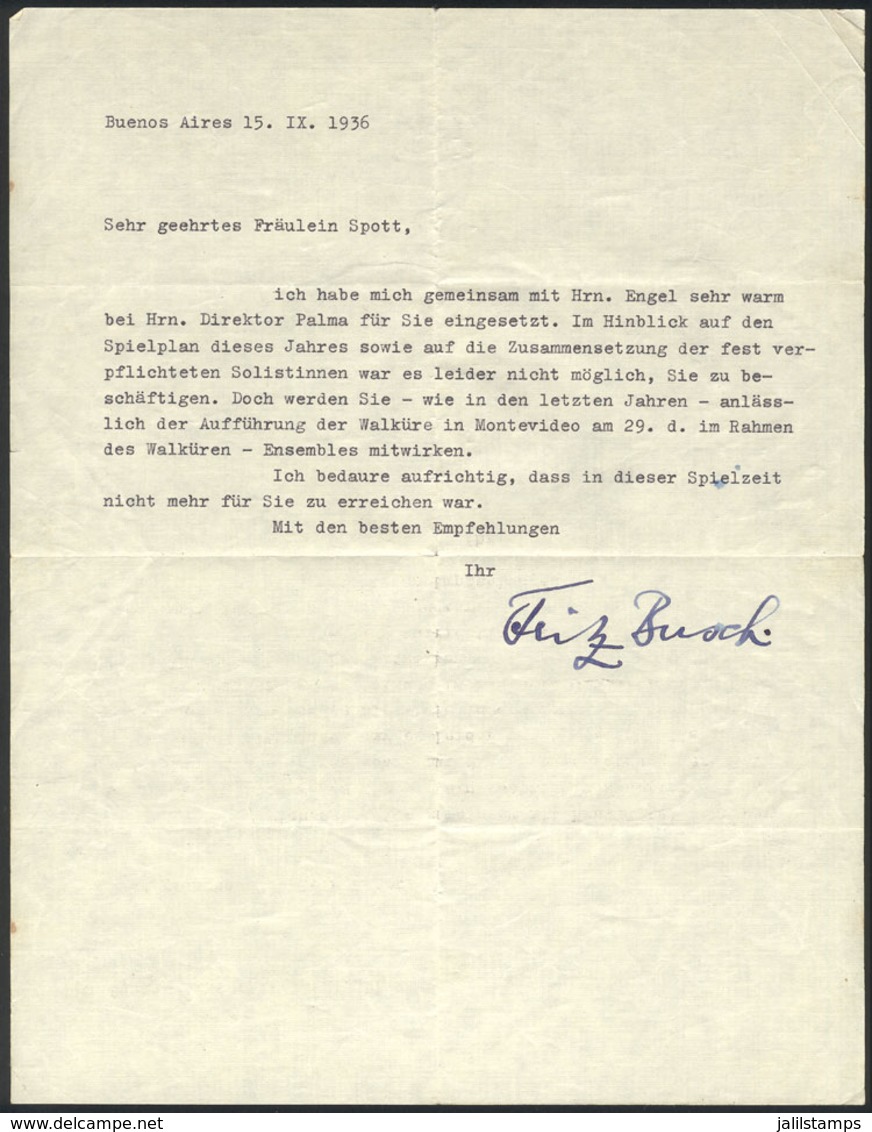 67 GERMANY: BUSCH, FRITZ: German Pianist And Conductor, Letter Written In Buenos Aires O - Other & Unclassified