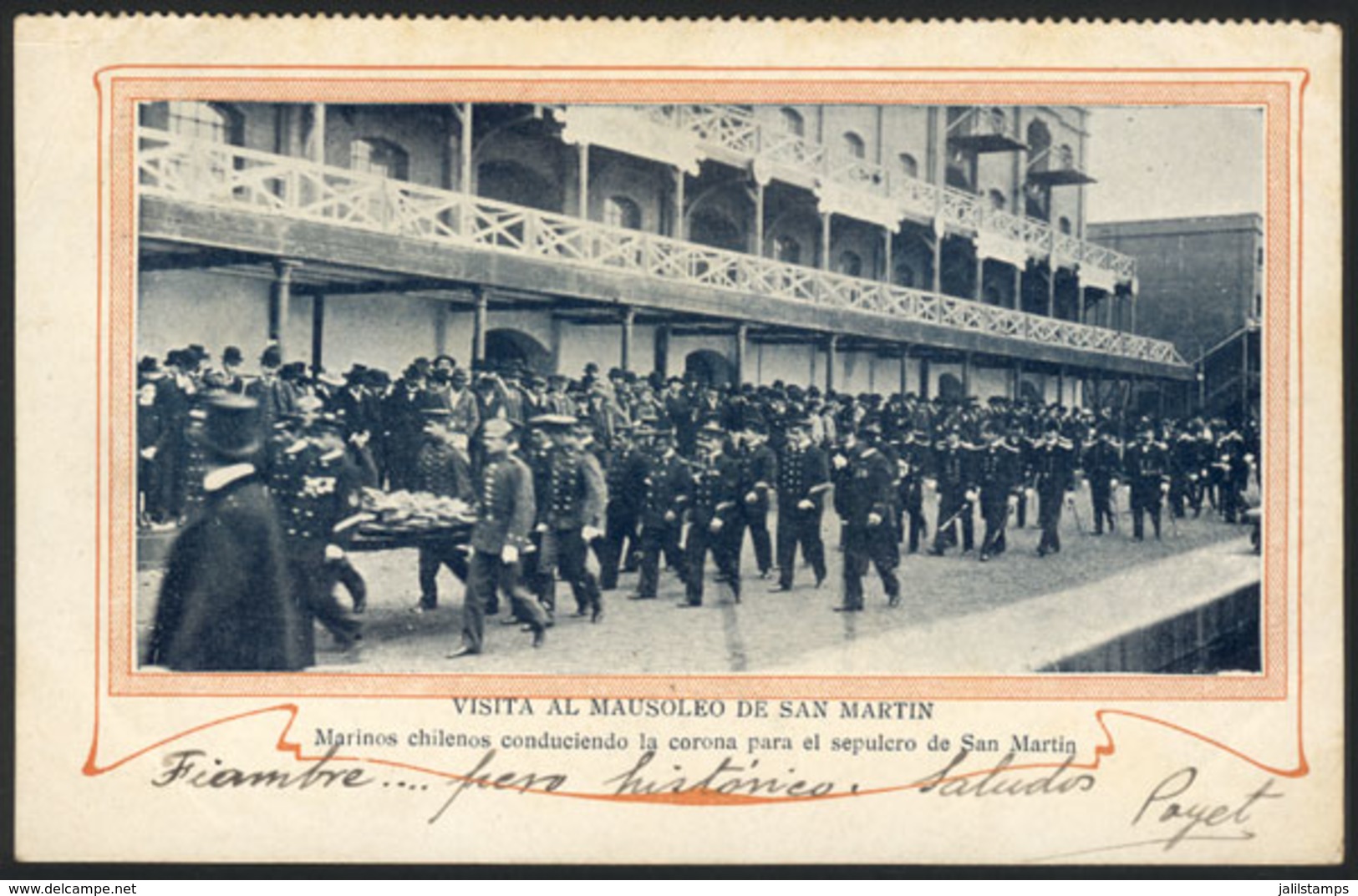 92 ARGENTINA: BUENOS AIRES: Chilean Sailors Taking A Wreath To The Tomb Of Gral. San Mar - Argentine